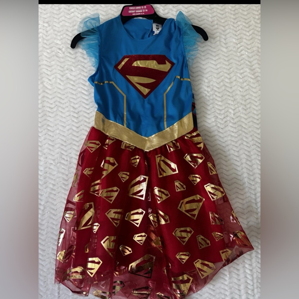 Superwoman Superhero Kids Costume Size Large 12-14 NWT Blue and Red